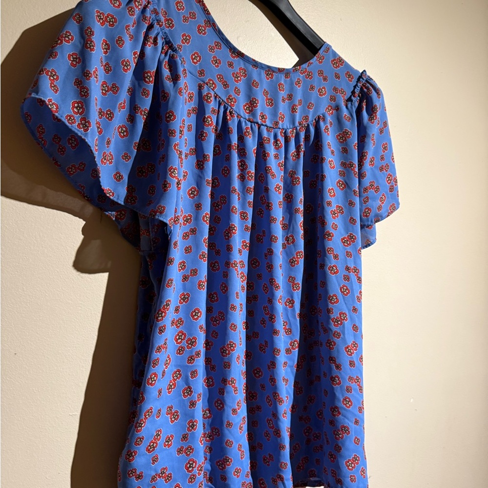 LOFT Blue Rayon Floral Blouse - Women's - Picture 3 of 9